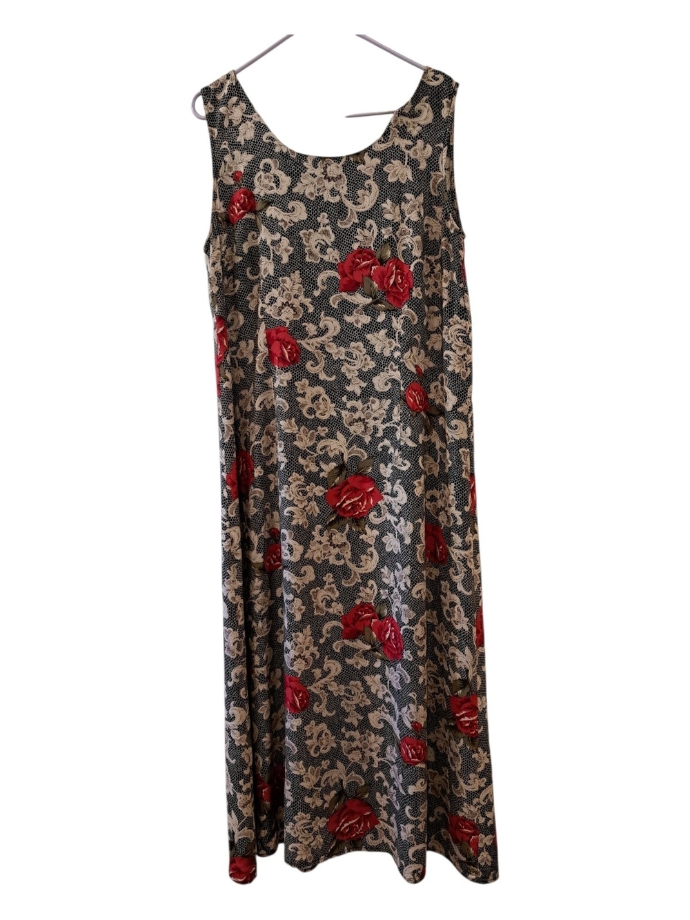 Perceptions Floral Maxi Dress A-cut with Red Rose Print Size 15 Juniors